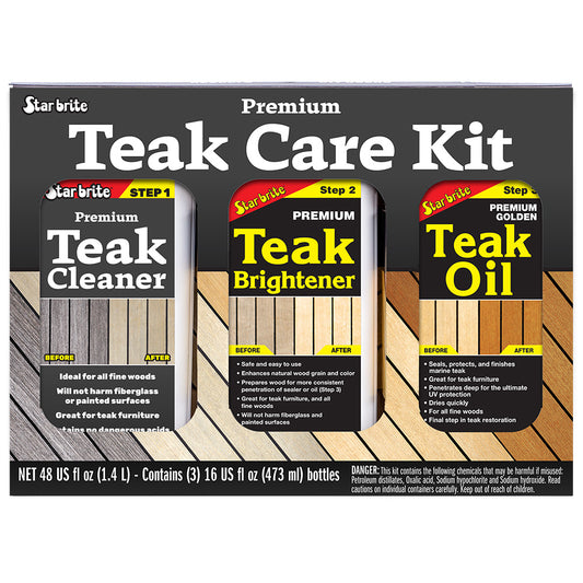 Star brite Premium Teak Care Kit - Step 1, Step 2,  Step 3 - 16 oz [81216]