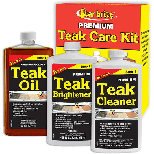 Star brite Premium Teak Care Kit - Step 1, Step 2,  Step 3 - 32 oz [81202]