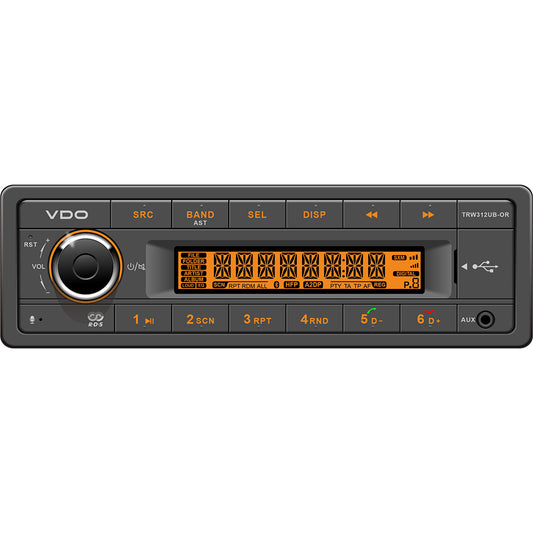 VDO 12V Radio w/FM RDS Tuner MP3/WMA/USB/Bluetooth - Orange Illumination [TRW312UB-OR]