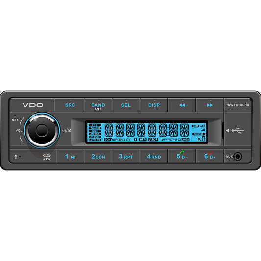 VDO 12V Radio w/FM RDS Tuner MP3/WMA/USB/Bluetooth - Blue Illumination [TRW312UB-BU]