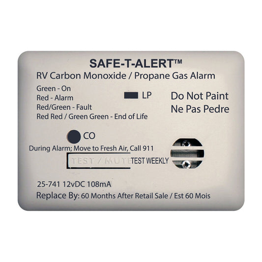 Safe-T-Alert 25 Series Surface Mount Dual Carbon Monoxide/Propane Alarm - 12V Hardwire - White [25-741-WT]